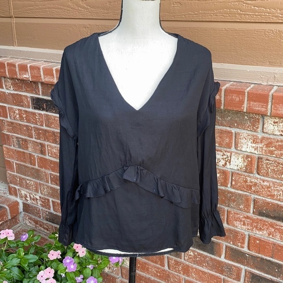 The Impeccable Pig Caramela Black Ruffle Blouse - Picture 1 of 8